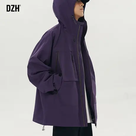 男士户外冲锋衣紫色外套男春秋连帽新款上衣衣服男款美式工装夹克商品大图