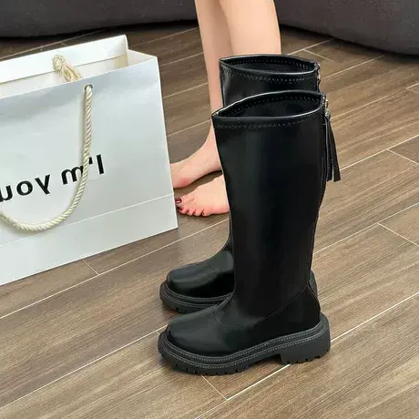长筒靴女骑士靴2023新款弹力瘦瘦靴厚底高筒靴小个子不过膝长靴子商品大图