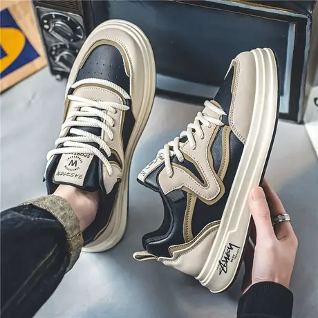 网红爆款男鞋2024新款春季百搭休闲板鞋学生皮面防水运动软底潮鞋图片