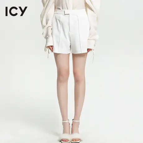 icy2023夏季新款女装极简气质通勤休闲直筒显瘦纯色西装短裤图片