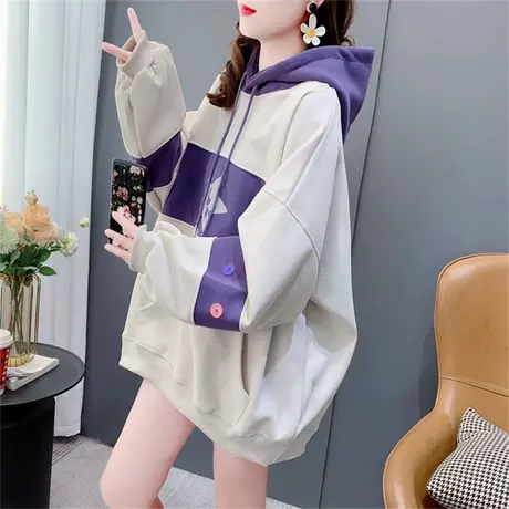 宽松设计感连帽卫衣女2023年新款春季洋气减龄慵懒风chic港味外套商品大图