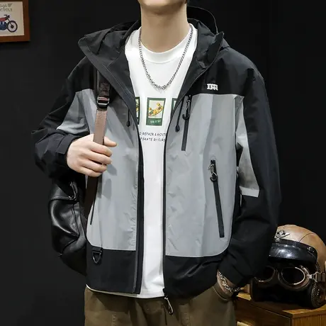撞色冲锋衣男外套春季2024新款潮牌男装工装大码男款男士夹克春秋图片