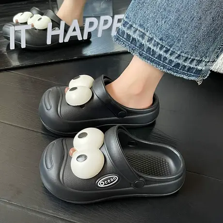 包头洞洞鞋女夏季外穿搞怪趣味大眼睛护士拖鞋厚底踩屎感沙滩凉鞋商品大图