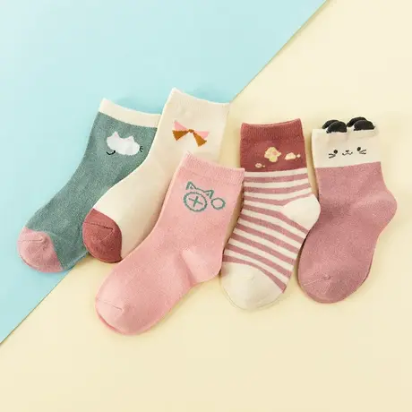 儿童袜女孩2024春款小众条纹时尚中筒袜3-12岁男孩卡通撞色无骨袜图片