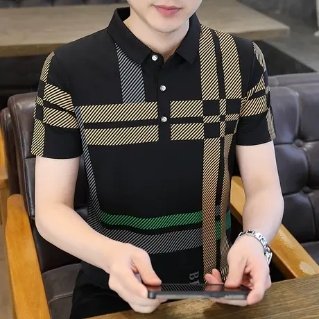 polo衫男士休闲2024夏季新款青年翻领短袖T恤男装薄款潮流上衣服商品大图