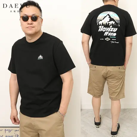 大依无忧夏季新款雪山刺绣潮胖子大号加肥加大码圆领男士短袖t恤商品大图