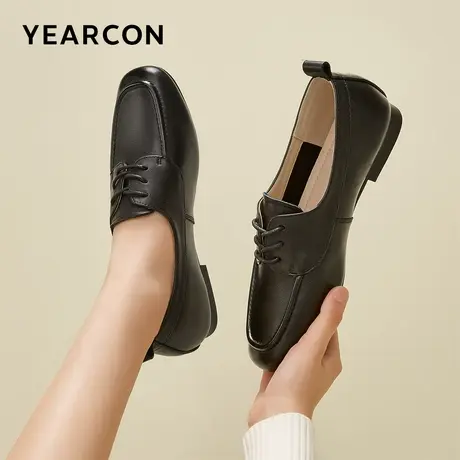 意尔康女鞋官方正品秋季新款真皮系带低跟软底舒适中年妈妈小皮鞋图片