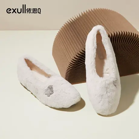 依思q2023秋冬季新款时尚加绒毛毛鞋女甜美豆豆鞋保暖短靴雪地靴商品大图