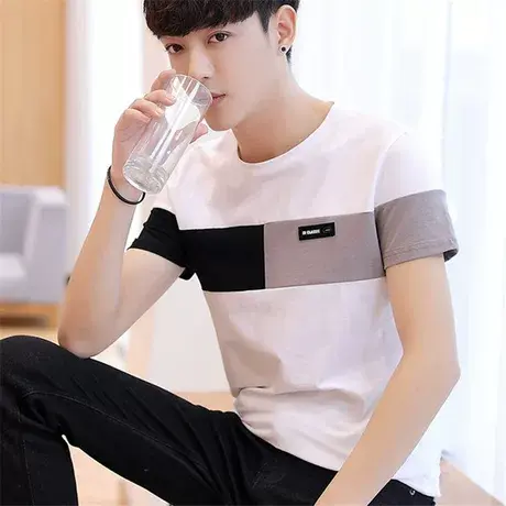 男士短袖t恤韩版潮流圆领半袖2023新款夏季男装修身帅气体桖商品大图