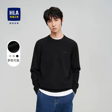 HLA/海澜之家SPRINTING SMILE长袖针织衫秋冬新圆领黑色毛衣男图片