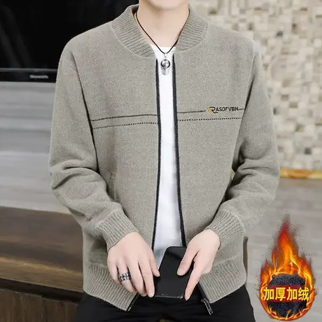 秋冬季2023新款一体加绒加厚针织开衫男士保暖毛衣外套男潮流休闲商品大图