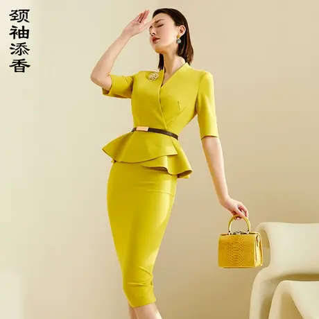 颈袖添香职业套装女包臀套裙正装OL通勤西装荷叶边气质商务高级感商品大图