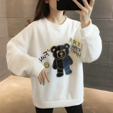 初秋卫衣女春秋爆款2023年新款女士宽松圆领小熊内塔女秋季上衣女图片