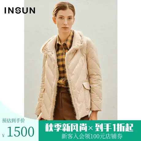 恩裳2023年春款新品大身斜线绗格水貂毛条设计鹅绒羽绒服商品大图