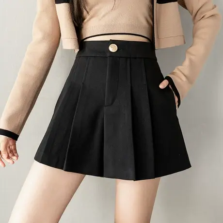 毛呢短裤女春秋季2022新款妮子百褶裙裤外穿高腰显瘦a字阔腿靴裤图片