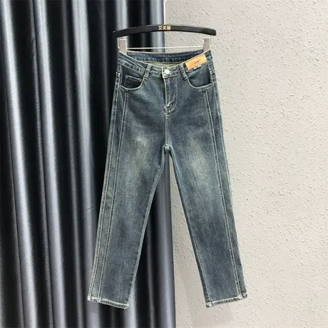 2023秋季新款复古直筒牛仔裤子女欧货高腰修身九分烟管裤显瘦潮图片