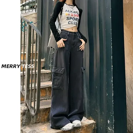 阔腿工装休闲裤女2023年秋季新款设计感口袋百搭垂感宽松直筒裤子商品大图