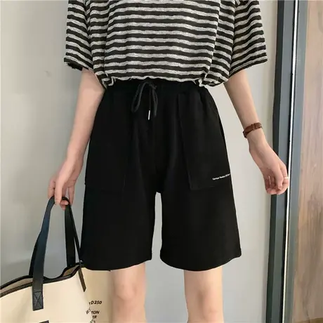短裤女夏宽松高腰休闲直筒港味显瘦百搭阔腿五分运动工装中裤裤子图片
