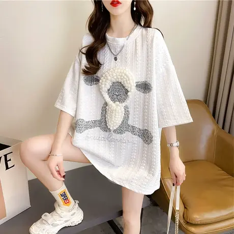 设计感小众短袖t恤女夏季韩版宽松中长款ins百搭下衣失踪上衣服潮图片