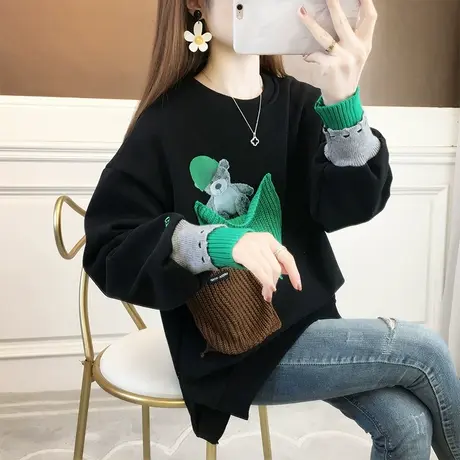 设计感小众卫衣女秋冬季韩版宽松加绒加厚中长款假两件上衣外套潮图片