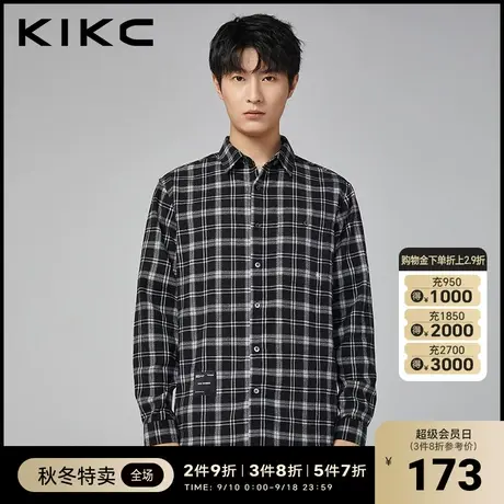 kikc衬衫男长袖2023年秋季新款商场同款休闲时尚复古格子衬衫外套图片