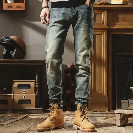 男士牛仔裤2022冬季宽松直筒男裤直筒加厚浅蓝色复古休闲百搭长裤商品大图