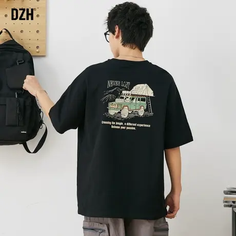 男士黑色短袖男潮牌潮流重磅印花t恤夏季纯棉宽松上衣半袖体恤衫商品大图