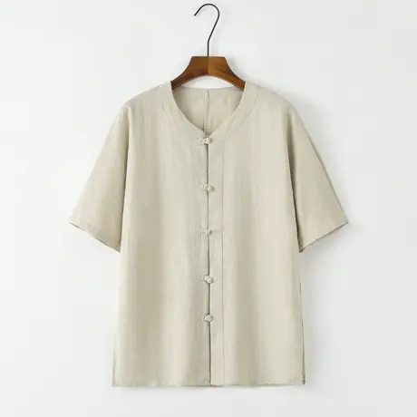 新中式唐装男中国风男装亚麻衬衫外套夏季盘扣衬衣棉麻短袖上衣服商品大图