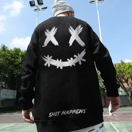 2023秋冬新款小恶魔国潮加肥加大码加绒鬼脸潮牌胖子圆领卫衣男潮图片