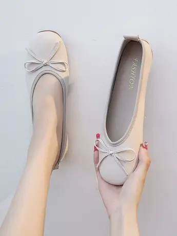 平底单鞋女2023秋季新款圆头浅口温柔晚晚鞋百搭软底奶奶鞋豆豆鞋商品大图