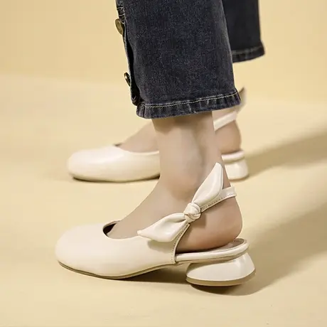 包头单凉鞋2023年春夏季新款粗跟气质玛丽珍小香风圆头复古女单鞋图片