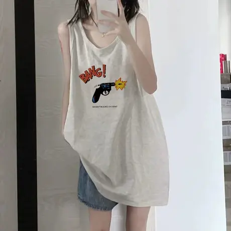 纯棉吊带运动背心无袖t恤女2023新款夏季外穿篮球服宽松挂脖上衣图片