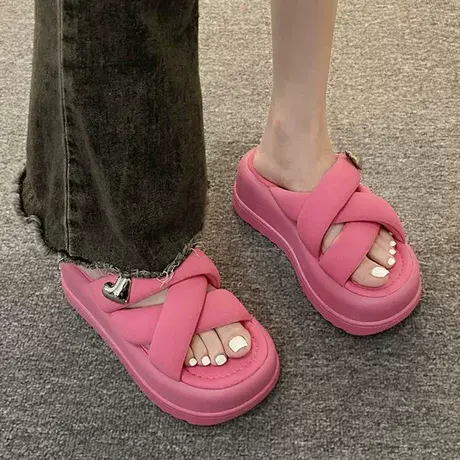 网红超火拖鞋女夏季外穿海边厚底踩屎感增高显瘦防滑凉拖休闲凉鞋图片