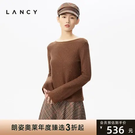 俪雅[德嘉的遐想]针织衫女冬季新款一字肩驼色亮片修身打底衫商品大图
