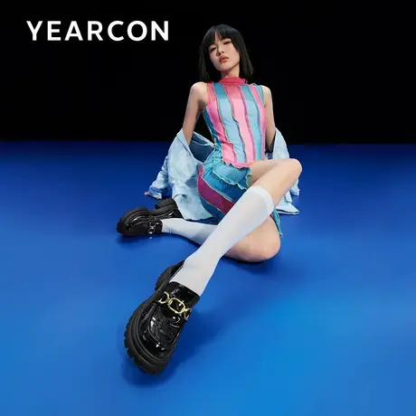 意尔康真皮厚底乐福鞋女2024春新款英伦风粗跟马衔扣一脚蹬小皮鞋商品大图