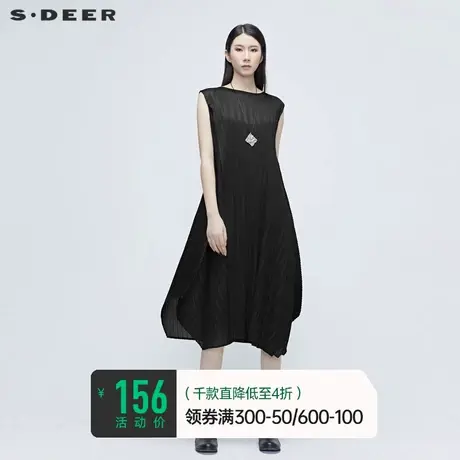 sdeer圣迪奥女装夏季肌理褶皱气质通勤无袖长裙连衣裙S20281204图片
