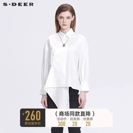 sdeer圣迪奥秋装休闲翻领斜襟不规则白色衬衫女S22180528商品大图