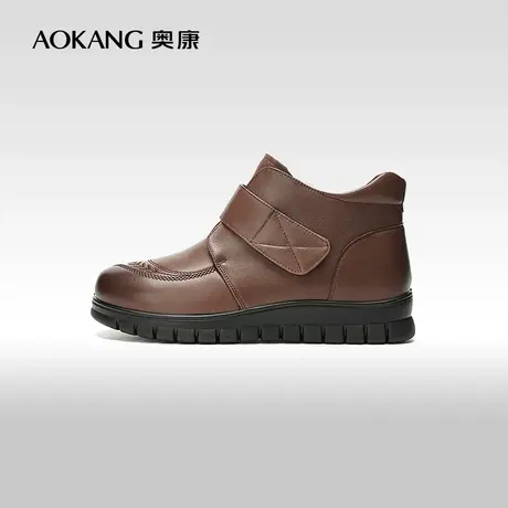 【门店发货】奥康女鞋 2023冬季新款保暖短靴真皮妈妈奶奶老人鞋图片