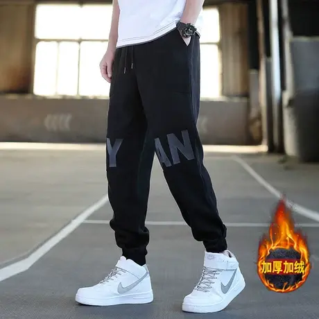 初中高中学生休闲裤子男青少年潮流秋冬装加绒运动裤大童男孩卫裤商品大图