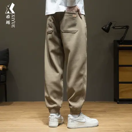 希越水晶绒加厚春季美式束脚卫裤男士宽松大码加绒休闲长裤子潮流商品大图