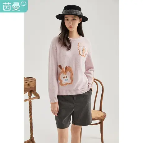 【商场同款】茵曼甜美女年冬季新款套头圆领趣味提花针织毛衣图片