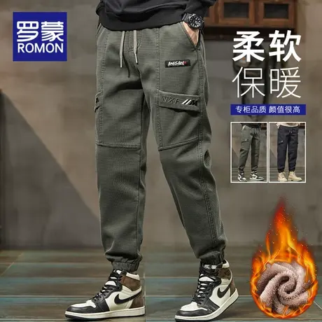 罗蒙冬季加绒休闲裤男士秋冬款2023新款潮牌宽松束脚工装保暖裤子商品大图
