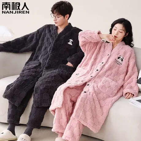 情侣睡衣冬季2023新款珊瑚绒加绒加厚男款女温柔家居服睡袍秋冬款图片