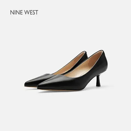 Nine West/玖熙黑色高跟鞋女2025夏季新款小羊皮尖头细跟通勤女鞋商品大图