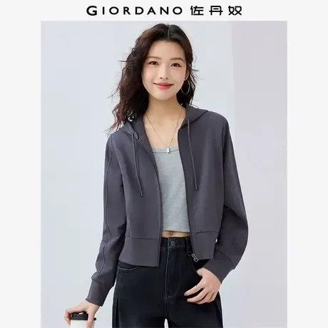 佐丹奴外套女装纯棉破骨连帽短款针织卫衣外套 05375458商品大图