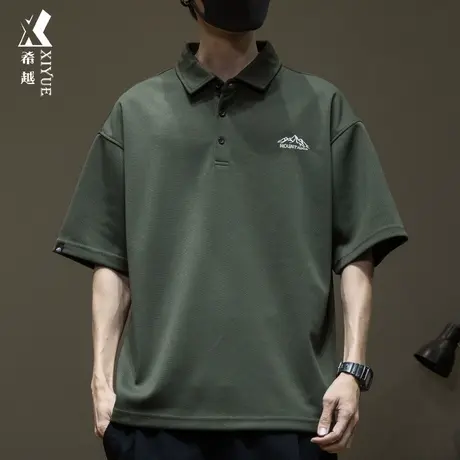希越纯色刺绣简约POLO衫短袖男2024夏季新款宽松大码男士休闲上衣商品大图