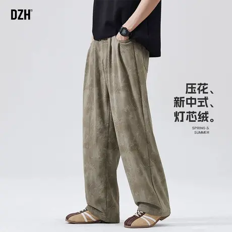 男士卡其色灯芯绒裤子男秋款宽松直筒裤高级感垂感阔腿裤男款长裤商品大图
