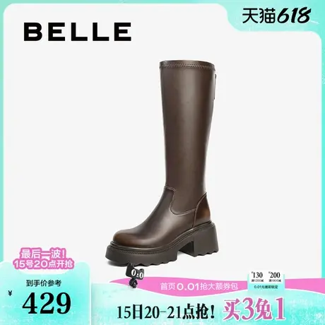 百丽女靴子显瘦弹力靴女新款冬季长筒靴厚底高长靴B2389DG4图片