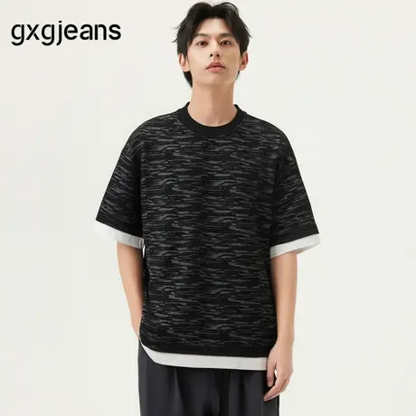 gxg.jeans男装 黑色扎染时尚宽松休闲宽松短袖T恤 25年夏新品图片