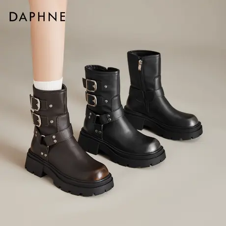 达芙妮厚底美拉德短靴子女夏秋2025新款复古棕色西部牛仔靴巨好看商品大图